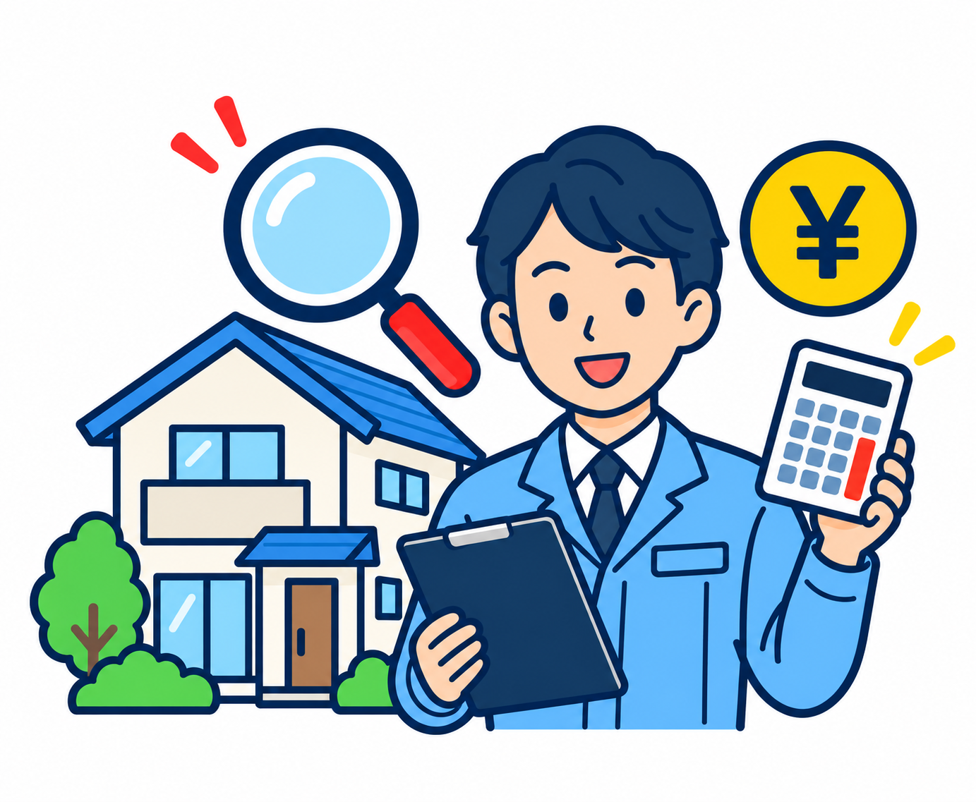 家の状態を確認して買取価格を査定するイラスト
